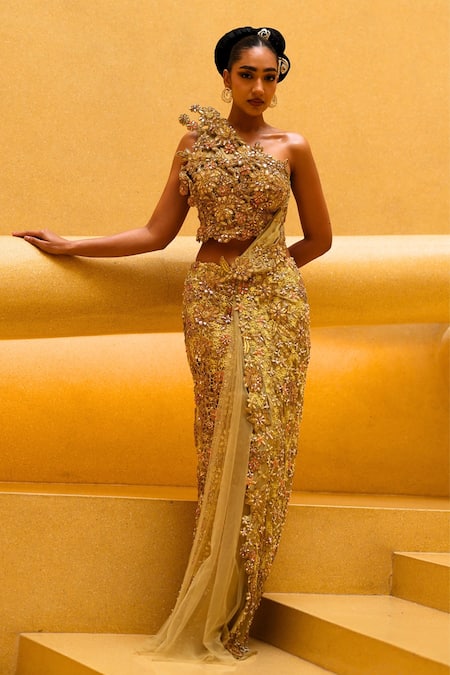 Moledro Ember Embroidered Blouse & Draped Skirt 