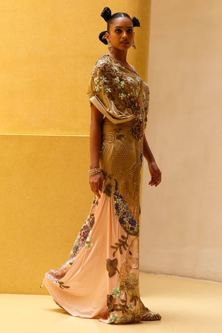 Moledro_Multi Color Lycra Beads, Sequins, Stones, Embroidery Amani Draped Dress _Online_at_Aza_Fashions