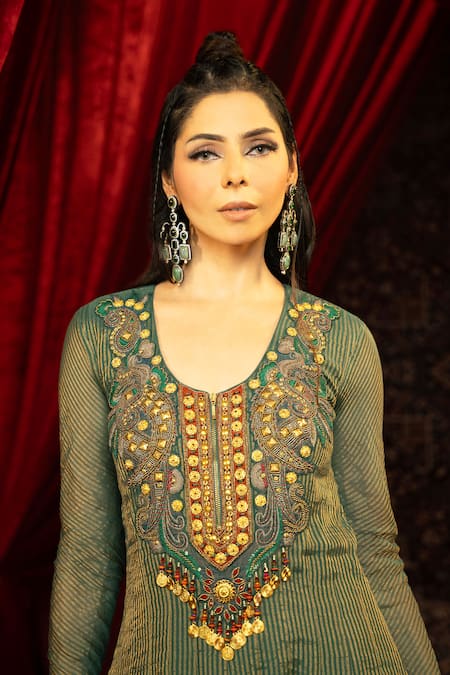 Buy Sonia Baderia Green Chanderi, Tissue Beads, Sequins, Hand Embroidered Anarkali With Dupatta Online at Aza Fashions Buy_Sonia Baderia_Green Chanderi, Tissue Beads, Sequins, Hand Embroidered Anarkali With Dupatta _Online_at_Aza_Fashions