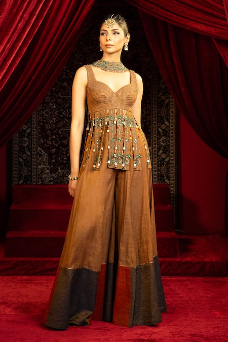 Sonia Baderia Hand Embroidered Peplum Kurta Sharara Set 