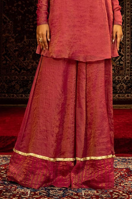 Buy_Sonia Baderia_Fuchsia Chanderi, Tissue Sequins, Beads, Hand Embroidered Kurta Sharara Set _Online_at_Aza_Fashions