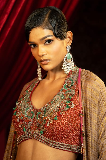 Shop Sonia Baderia Brown Chanderi, Tissue Beads, Sequins, Embroidery, Metallic Hand Cape Pant Set Online at Aza Fashions Shop_Sonia Baderia_Brown Chanderi, Tissue Beads, Sequins, Embroidery, Metallic Hand Cape Pant Set _Online_at_Aza_Fashions