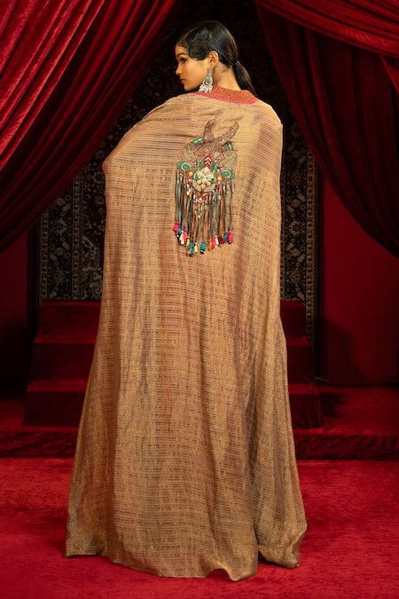 Sonia Baderia Chanderi Tissue Hand Embroidered Cape Pant Set 