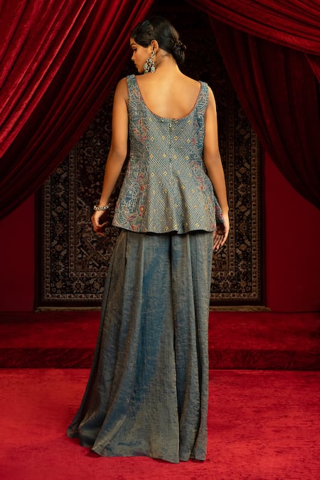 Sonia Baderia Hand Embroidered Peplum Kurta & Sharara Set 