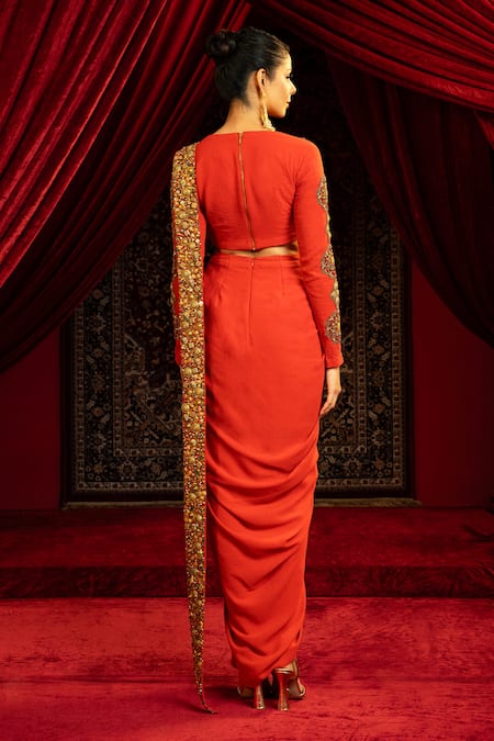 Sonia Baderia Hand Embroidered Pre-Draped Saree With Blouse 