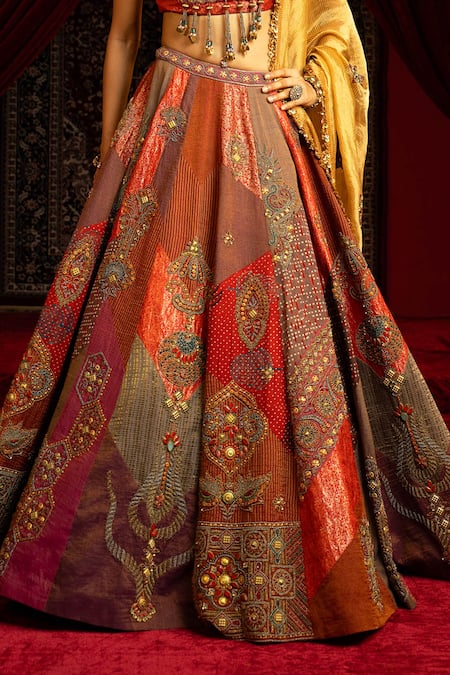 Sonia Baderia_Multi Color Chanderi, Brocade, Tissue Sequins, Beads, And Vintage Lehenga Set _Online_at_Aza_Fashions