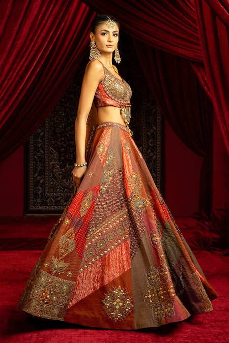 Sonia Baderia_Multi Color Chanderi, Brocade, Tissue Sequins, Beads, And Vintage Lehenga Set _at_Aza_Fashions