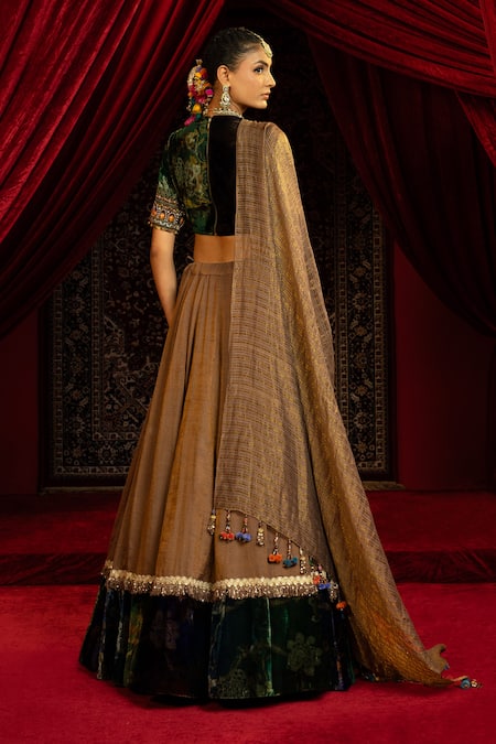 Sonia Baderia Hand Embroidered Velvet Blouse Lehenga Set 