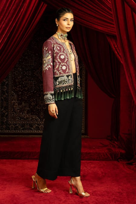 Sonia Baderia Hand Embroidered Jacket & Flared Pant Set 