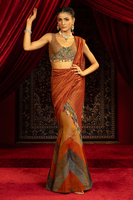 Sonia Baderia Color Block Pattern Fish Cut Lehenga Set 