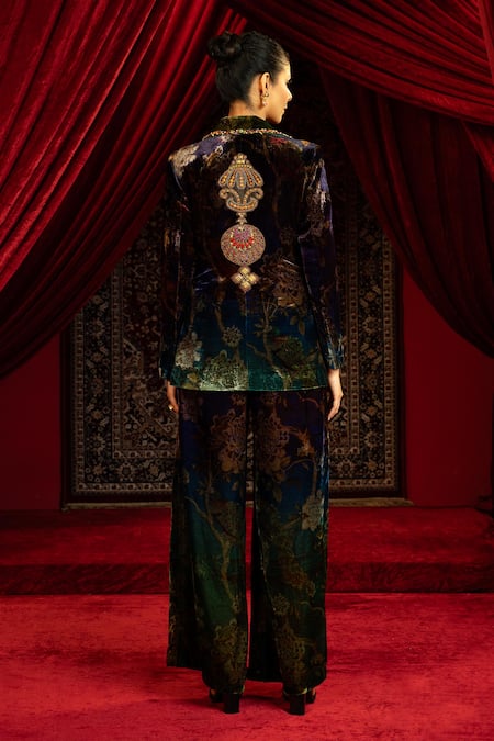 Sonia Baderia Hand Embroidered Silk Velvet Blazer & Pant Set 