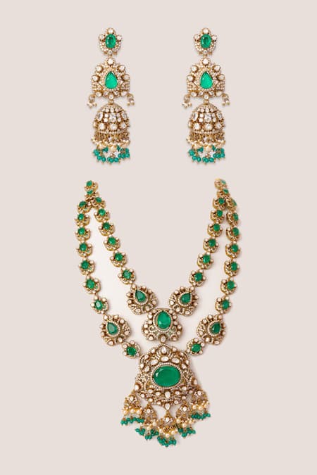 Zevar By Geeta Long Polki Pendant Necklace Set 