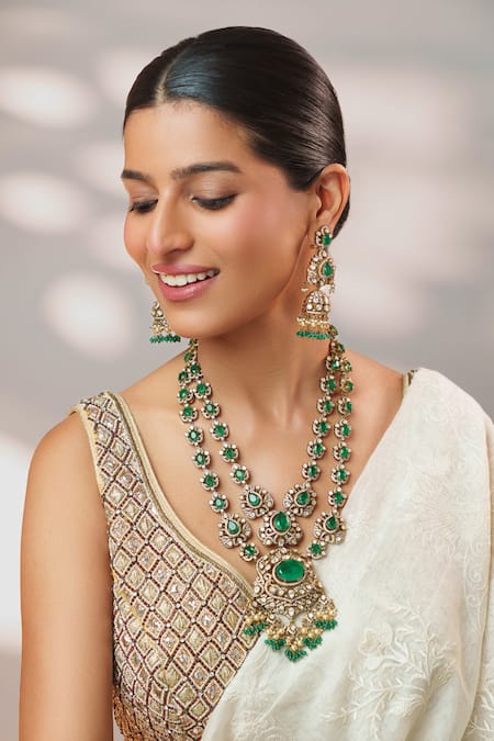 Zevar By Geeta Long Polki Pendant Necklace Set 