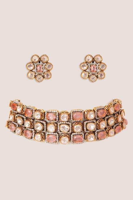 Zevar By Geeta Two Tone Kundan Embellished Choker Set 