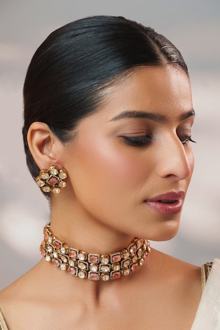 Zevar By Geeta Two Tone Kundan Embellished Choker Set 