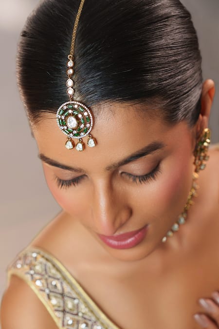 Zevar By Geeta_Gold Plated Stones, Pearls Two Polki Studded Choker Set _at_Aza_Fashions