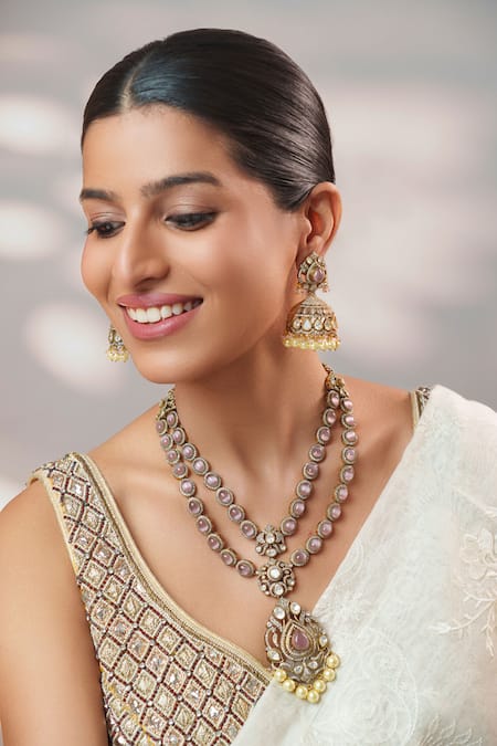 Zevar By Geeta Long Polki Embellished Pendant Necklace Set 