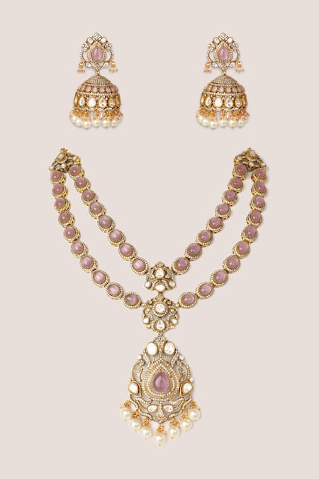 Zevar By Geeta Long Polki Embellished Pendant Necklace Set 