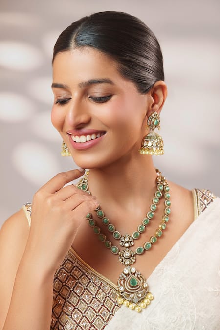 Zevar By Geeta Long Polki Pendant Necklace Set 