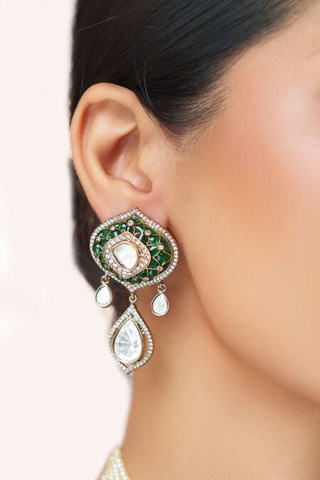 Buy_Zevar By Geeta_Multi Color Stones, Crystals, Faux Diamonds Two Polki Pendant Choker Set _Online_at_Aza_Fashions