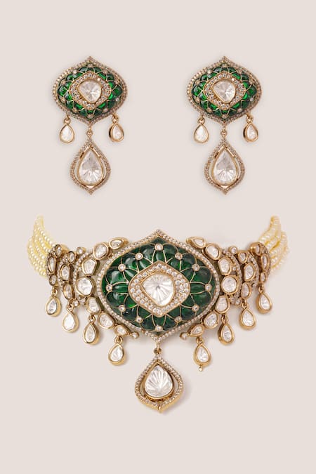 Zevar By Geeta Two Tone Polki Pendant Choker Set 