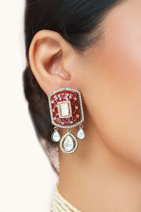 Zevar By Geeta_Pink Pearls, Stones, Crystals, Rhinestones Two Polki Pendant Choker Set _Online_at_Aza_Fashions