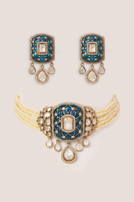 Zevar By Geeta Polki Embellished Pendant Choker Set 