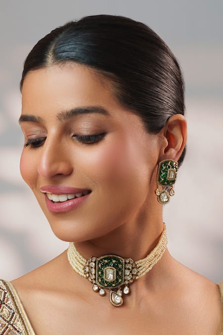 Zevar By Geeta Polki Embellished Pendant Choker Set 