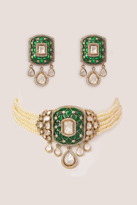 Zevar By Geeta Polki Embellished Pendant Choker Set 