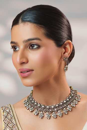 Zevar By Geeta_Pink Stones, Pearls Two Kundan Polki Necklace Set _Online_at_Aza_Fashions