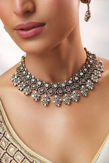 Shop_Zevar By Geeta_Pink Stones, Pearls Two Kundan Polki Necklace Set _Online_at_Aza_Fashions