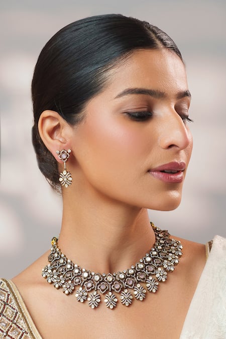 Zevar By Geeta Two Tone Kundan Polki Stone Necklace Set 