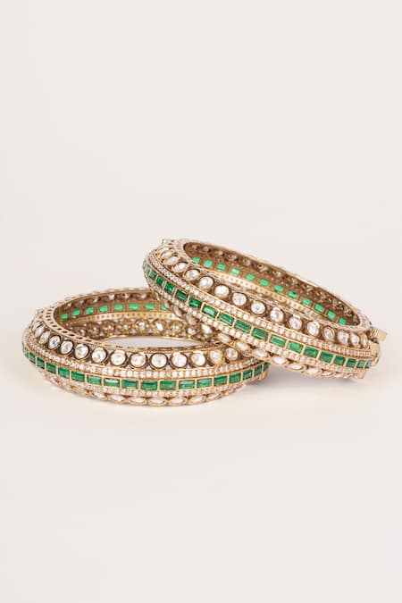 Zevar By Geeta Two Tone Kundan Polki Bangles - Set of 2 