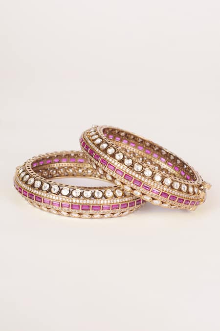 Zevar By Geeta Two Tone Kundan Polki Bangles - Set of 2 