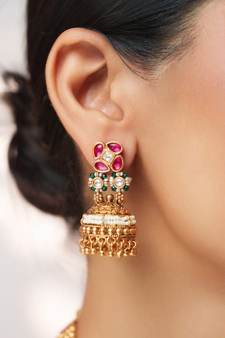 Zevar By Geeta_Multi Color Pearls, Stones Kundan Embellished Necklace Set _Online_at_Aza_Fashions