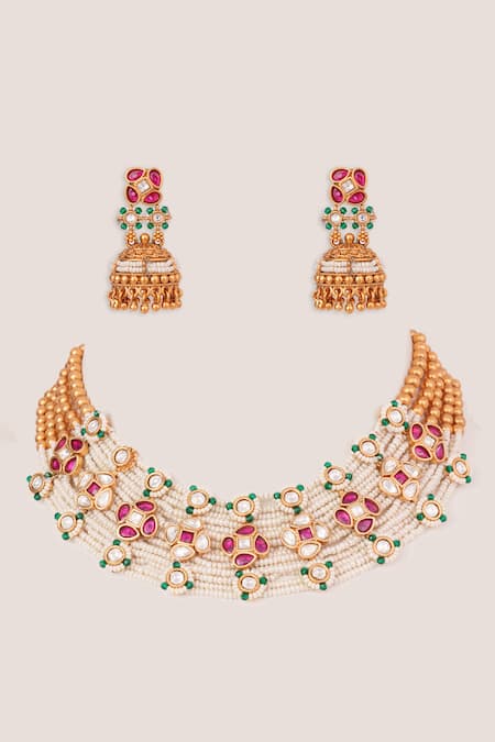 Zevar By Geeta Kundan Embellished Necklace Set 