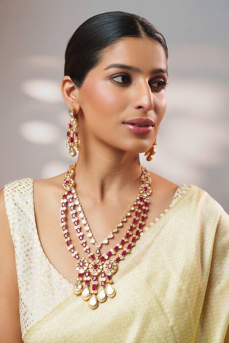 Buy Zevar By Geeta Gold Plated Stones, Crystals Moissanite Long Pendant Necklace Set Online at Aza Fashions Buy_Zevar By Geeta_Gold Plated Stones, Crystals Moissanite Long Pendant Necklace Set _Online_at_Aza_Fashions