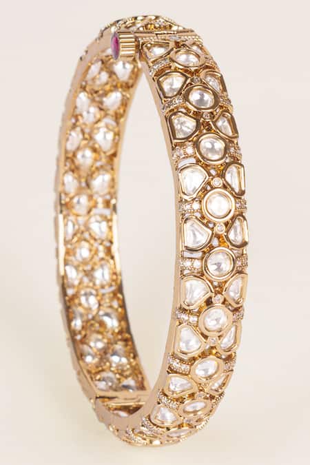 Zevar By Geeta_Gold Plated Stones, Crystals Two Kundan Polki Bangles - Set Of 2 _Online_at_Aza_Fashions
