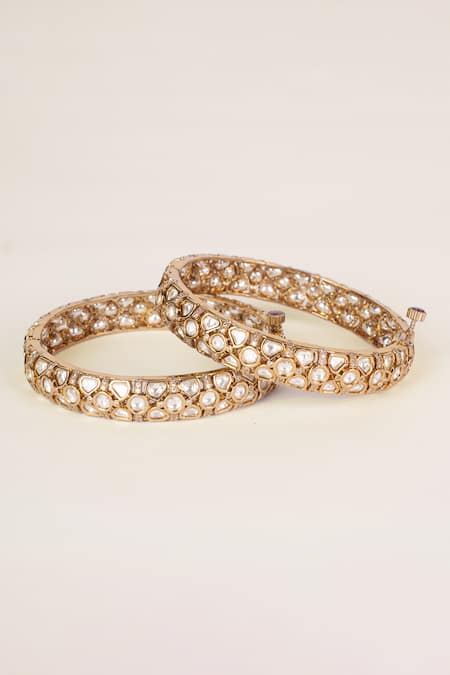 Zevar By Geeta Two Tone Kundan Polki Bangles - Set of 2 