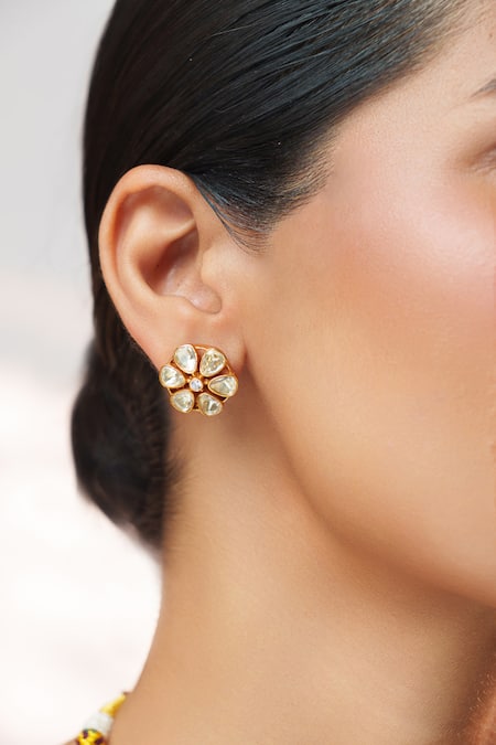 Zevar By Geeta_Gold Plated Stones, Crystals Moissanite Embellished Necklace Set _Online_at_Aza_Fashions