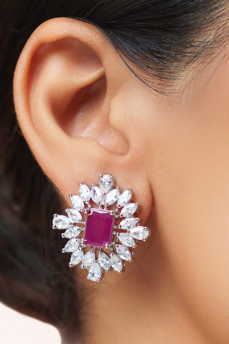 Zevar By Geeta_Pink Stones, Faux Diamonds Embellished Choker Set _Online_at_Aza_Fashions