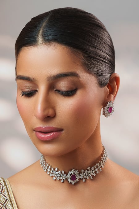 Buy_Zevar By Geeta_Pink Stones, Faux Diamonds Embellished Choker Set _Online_at_Aza_Fashions