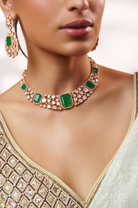 Buy Zevar By Geeta Gold Plated Stones, Crystals Kundan Polki Embellished Necklace Set Online at Aza Fashions Buy_Zevar By Geeta_Gold Plated Stones, Crystals Kundan Polki Embellished Necklace Set _Online_at_Aza_Fashions