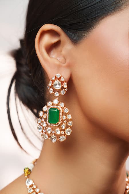 Shop Zevar By Geeta Gold Plated Stones, Crystals Kundan Polki Embellished Necklace Set Online at Aza Fashions Shop_Zevar By Geeta_Gold Plated Stones, Crystals Kundan Polki Embellished Necklace Set _Online_at_Aza_Fashions