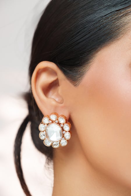 Zevar By Geeta_Gold Plated Stones, Crystals Kundan Polki Embellished Layered Necklace Set _Online_at_Aza_Fashions