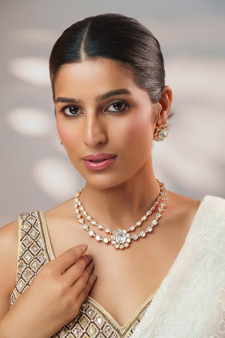 Zevar By Geeta Kundan Polki Embellished Layered Necklace Set 