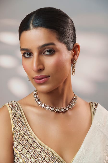 Buy Zevar By Geeta Gold Plated Stones, Crystals, Kundan Polki Necklace Set Online at Aza Fashions Buy_Zevar By Geeta_Gold Plated Stones, Crystals, Kundan Polki Necklace Set _Online_at_Aza_Fashions