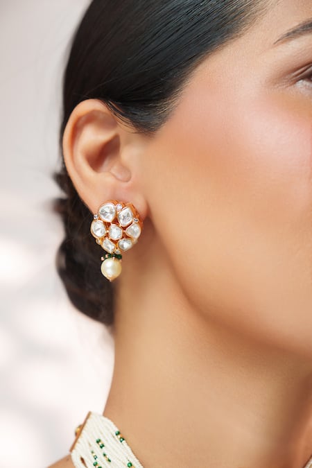 Zevar By Geeta_White Stones, Pearls Kundan Embellished Choker Set _Online_at_Aza_Fashions