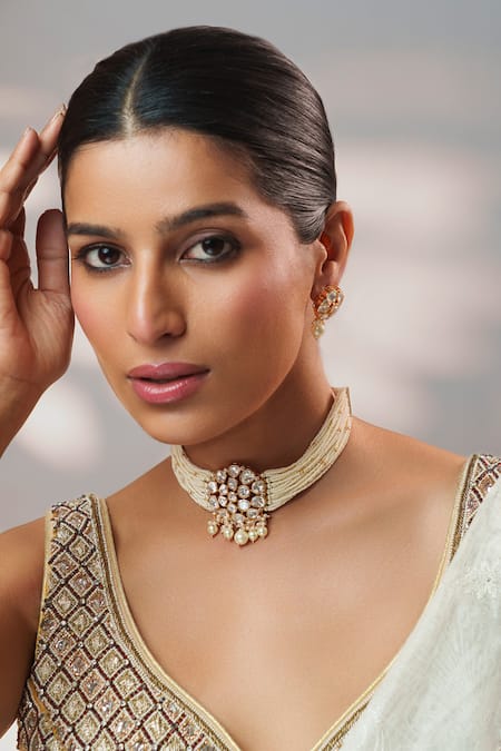 Buy Zevar By Geeta Gold Plated Stones, Pearls, Crystals Kundan Studded Choker Set Online at Aza Fashions Buy_Zevar By Geeta_Gold Plated Stones, Pearls, Crystals Kundan Studded Choker Set _Online_at_Aza_Fashions