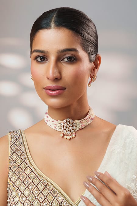 Zevar By Geeta Multi Color Pearls, Stones, Beads Kundan Studded Choker Set Online at Aza Fashions Zevar By Geeta_Multi Color Pearls, Stones, Beads Kundan Studded Choker Set _Online_at_Aza_Fashions